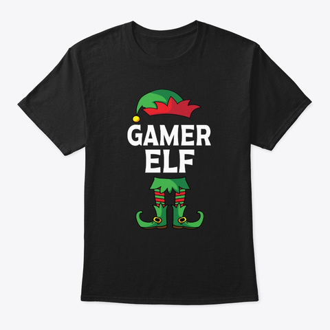 Gamer Elf Matching Family Christmas  Black T-Shirt Front