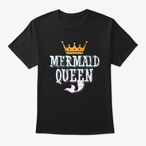 Mermaid Queen Matching Birthday Black T-Shirt Front