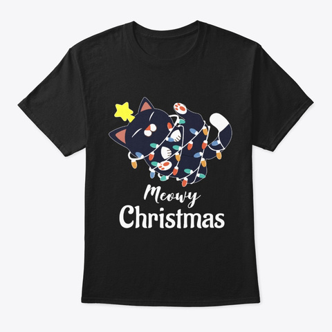 Meowy Christmas Holiday Tshirt Black T-Shirt Front