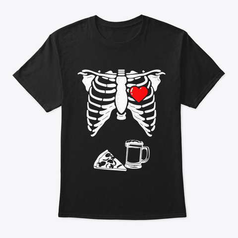 Skeleton Pregnancy Pizza Beer Shirt Xray Black T-Shirt Front