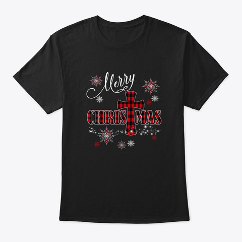 Merry Christmas Cross Buffalo Plaid Chri Black T-Shirt Front