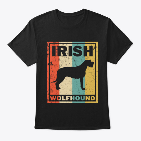 Vintage Retro Irish Wolfhound Silhouette Black T-Shirt Front
