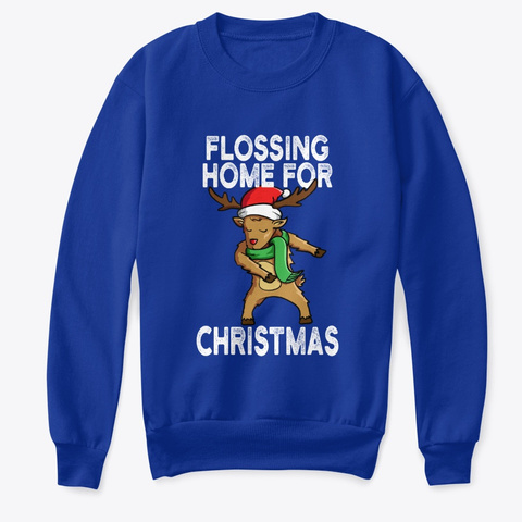 Reindeer Flossing Home For Christmas Deep Royal  T-Shirt Front