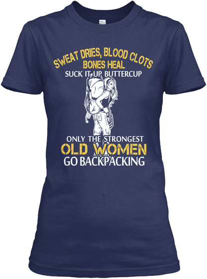 Strong Backpack Old Woman Navy T-Shirt Front