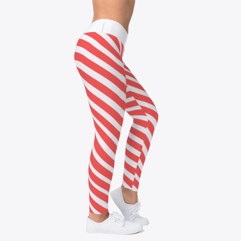 Women's Red Candy Cane Stripe Leggings   Standard T-Shirt Right