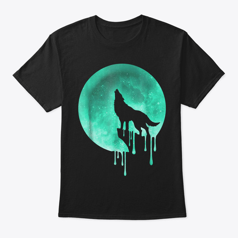 Howling Wolf Shirt Galaxy Space Moon Black T-Shirt Front