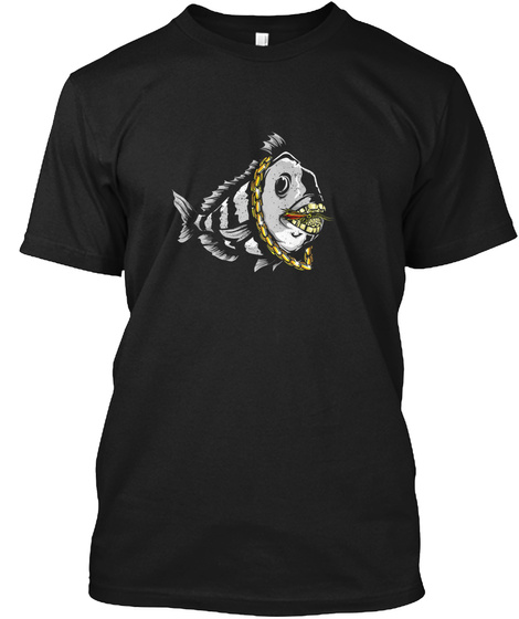 Flossing Sheepshead Fish Art Black T-Shirt Front
