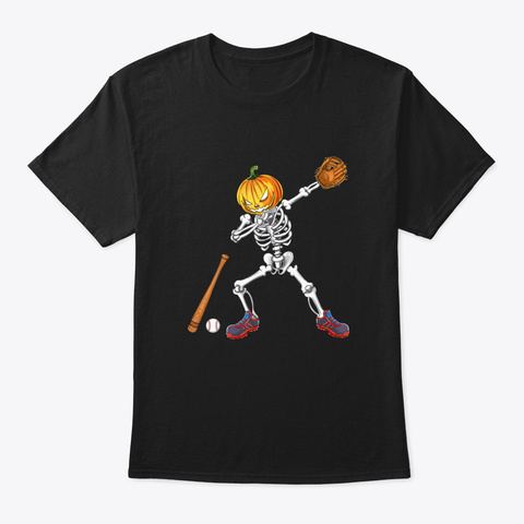 Dabbing Skeleton Pumpkin Baseball Hallow Black T-Shirt Front