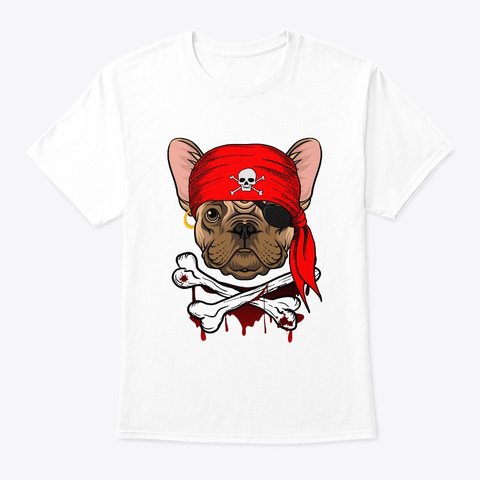 French Bulldog Pirate Halloween Tshirt White Camiseta Front