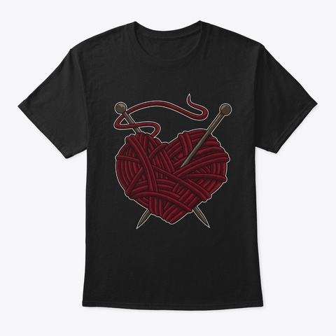 I Love Knitting | Wool Needle Heart Black T-Shirt Front