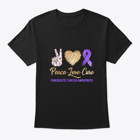 Peace Love Cure Pancreatic Awareness Black áo T-Shirt Front