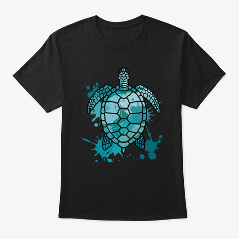 Colored Sea Turtle | Artistic Paint Black T-Shirt Front