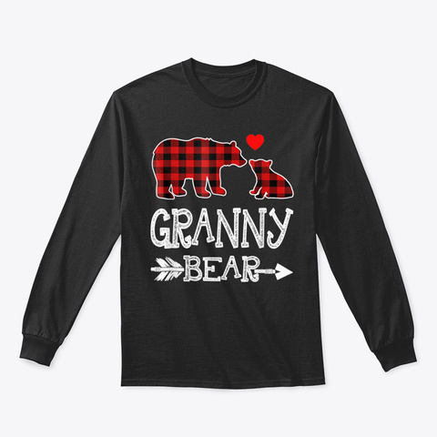 Granny Bear Christmas Pajama Red Plaid B Black T-Shirt Front