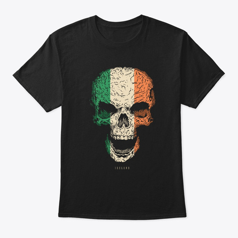 Skull Ireland Flag Skeleton Black T-Shirt Front