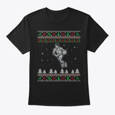 Funny Us Basketball Ugly Christmas Black T-Shirt Front