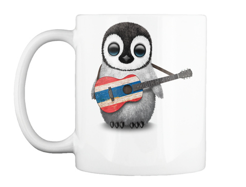 Mug   Baby Penguin Playing Thai Flag Guitar White T-Shirt Front