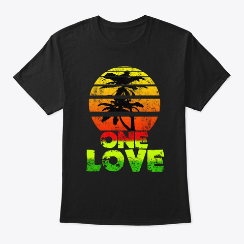 Jamaica One Love | Retro Sun Palm Trees Black T-Shirt Front