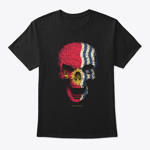 Skull Kiribati Flag Skeleton Black T-Shirt Front