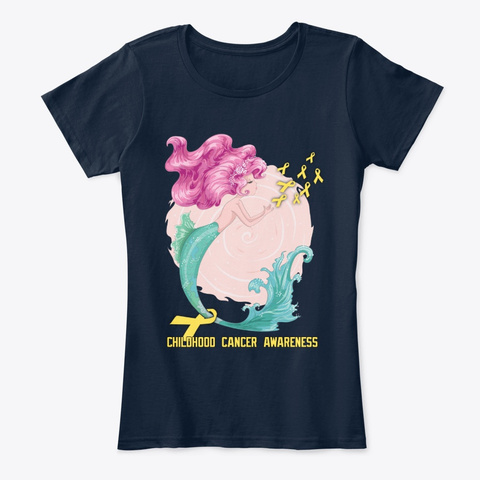 Childhood Cancer Mermaid T Shirts Gift New Navy T-Shirt Front