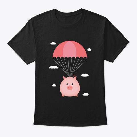 Baby Pig In A Parachute Black T-Shirt Front