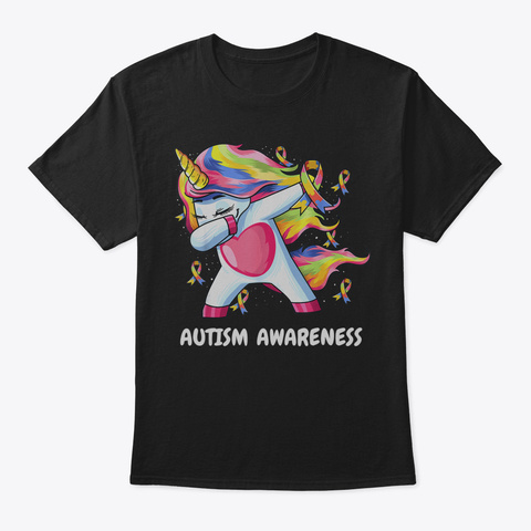 Autism Unicorn Dabbing Shirt  Autism Awa Black T-Shirt Front