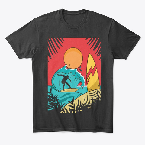 Summer Beach Surfer Tee Black T-Shirt Front