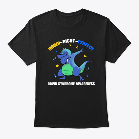 T Rex Blue Down Syndrome Awareness Gift Black T-Shirt Front