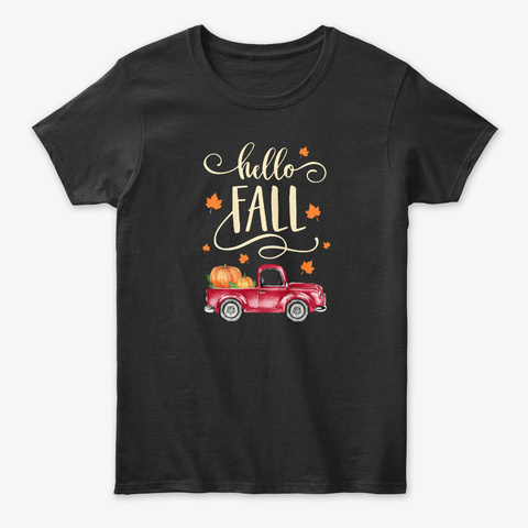 Vintage Hello Fall Pumpkin Patch Leaves Black T-Shirt Front