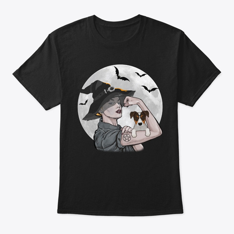 Power Witches With Jack Russell Tshirt Black T-Shirt Front