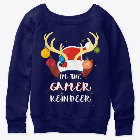Funny Gamer Reindeer Group Family Tshirt Navy  T-Shirt Front