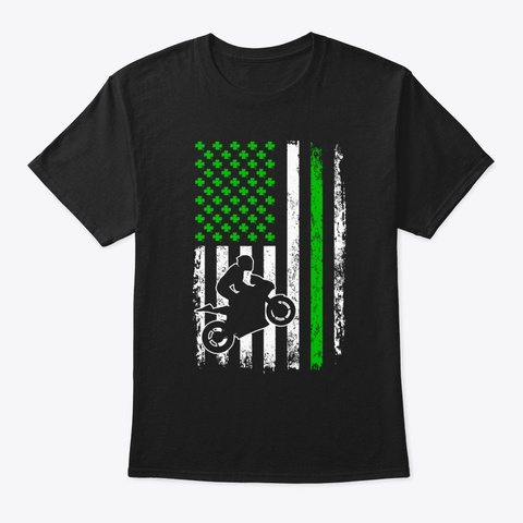  Flag Shamrock Irish T Shirt Motorcycle Black T-Shirt Front