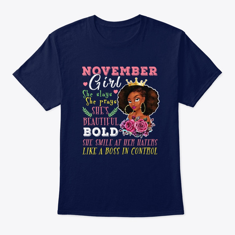 Black Queen   November Girl She Slays Navy T-Shirt Front