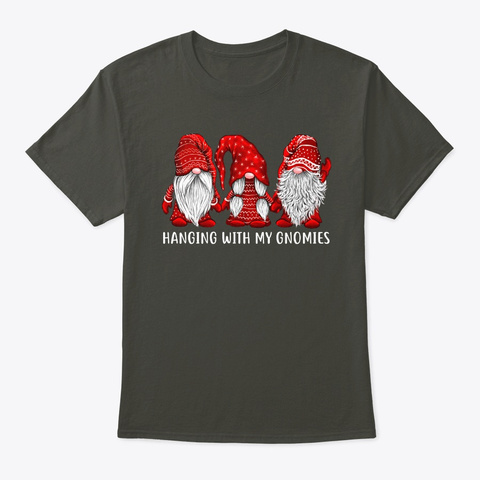 Hanging With Red Gnomies Gnome Christmas Smoke Gray T-Shirt Front