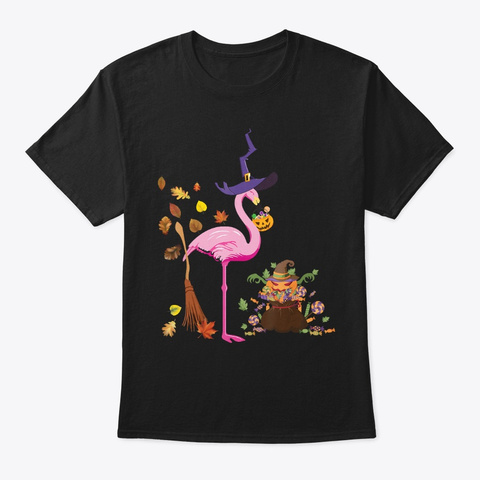 Cute Flamingo Halloween Fall Autumn Black T-Shirt Front