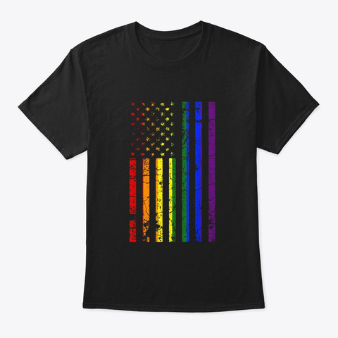 Vingate Rainbow American Flag Lgbt Tee Black T-Shirt Front