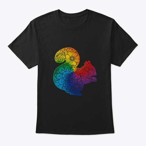 Rainbow Squirrel Mandala Black T-Shirt Front