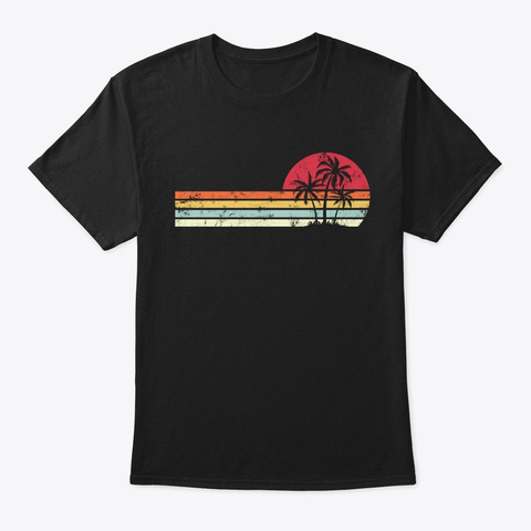 Palm Tree Retro Style Tropical Beach Pac Black T-Shirt Front