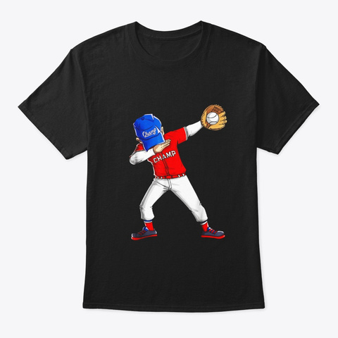 Dabbing Baseball T Shirt Boys Men Kids Black T-Shirt Front