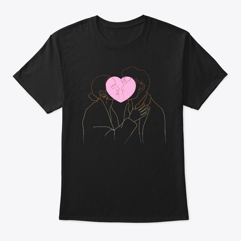 Line Art Love Couple Black T-Shirt Front