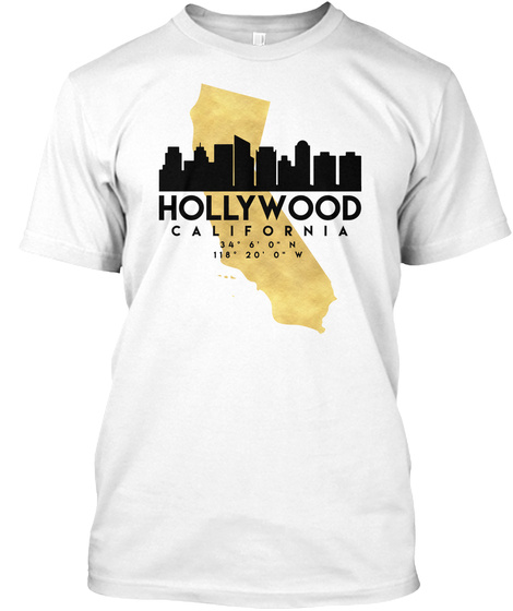 Hollywood California Skyline Map Art T Shirt White T-Shirt Front
