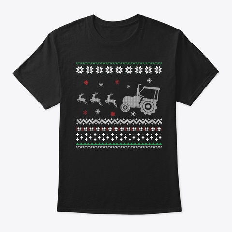 Farmer Christmas Tractor Farmer Ugly Black T-Shirt Front