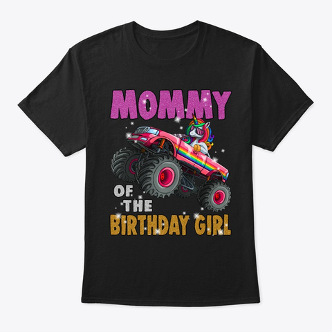Mom Of The Birthday Girl Shirt Unicorn M Black T-Shirt Front