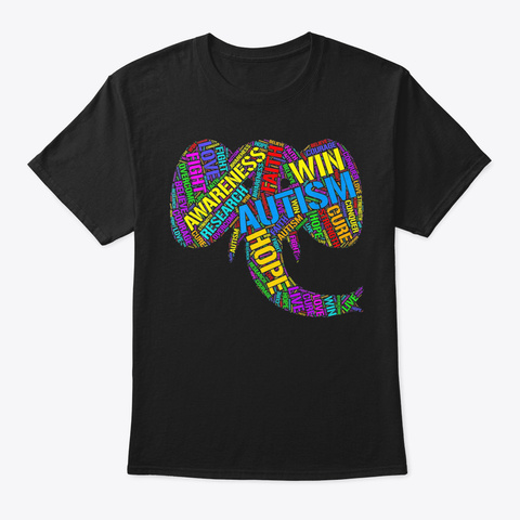 Autism Awareness Elephant T Shirt Typogr Black T-Shirt Front