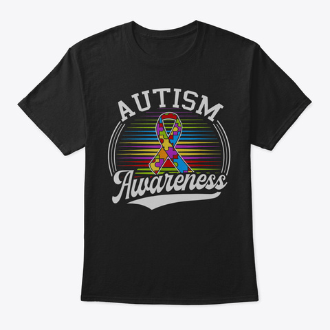 Autism Awareness Colorful Puzzle Ribbon  Black T-Shirt Front