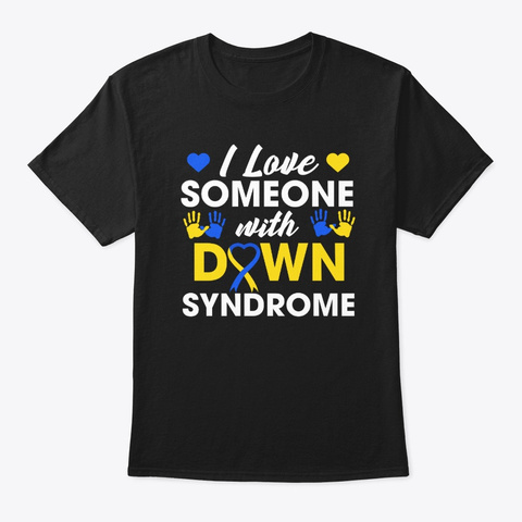 Hand Ribbon Down Syndrome Awareness Gift Black T-Shirt Front