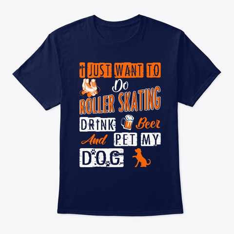 Roller Skating Beer Pet Dog Navy T-Shirt Front