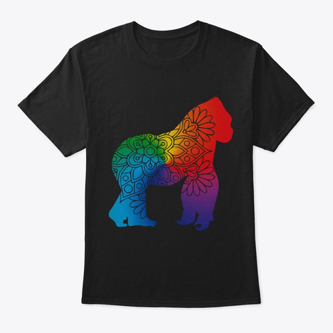 Gorilla Colored Mandala Black T-Shirt Front