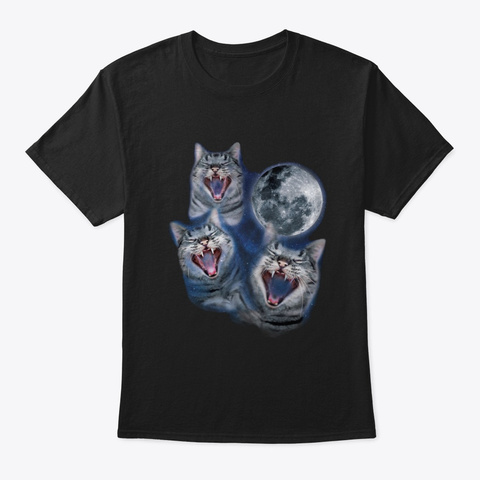Code031   Three Gray Cat Moon Black T-Shirt Front