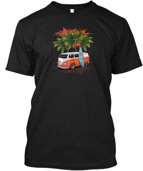 Summer Surfer Beach Hippie Van Bus Surfb Black T-Shirt Front