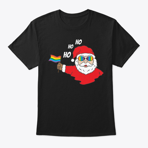 Lgbt Santa Gay Rainbow Flag Christmas Black T-Shirt Front